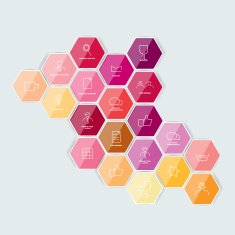 Set of lined icon Hexagonal template Vector N2