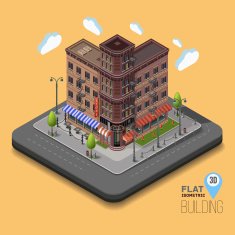 Vector city with isometric old buildings and cafes N2