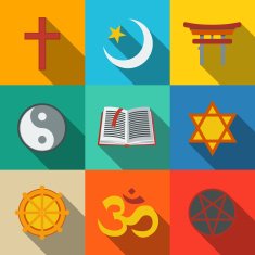 World religion symbols flat set - christian Jewish Islam Buddhism