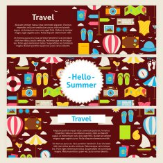 Hello Summer and Travel Concept Vector Template Banners Set