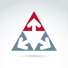 Vector abstract emblem with three multidirectional arrows N2