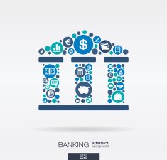 Finance icons in bank building hape abstract background vector illustration