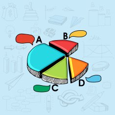 Colorful creative pie chart with different business elements