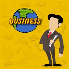 Young business man with variouns infographic elements