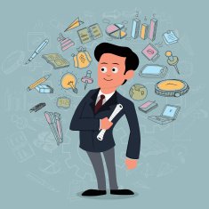 Young business man with various infographic elements