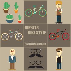 Hipster Bike Style People Flat Cartoon N2