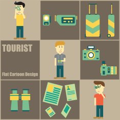 Tourist People Flat Cartoon