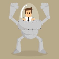 businessman control the robot assistant work