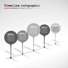Monochrome Infographic timeline report template with bubbles - events