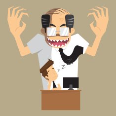 boss angry transform to devil businessman was asleep during work