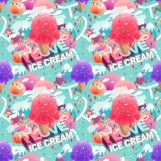 colorful ice cream town seamless pattern