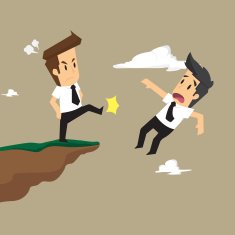 businessman rival male kick off a cliff