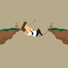 Businessman lying on a string with the risk