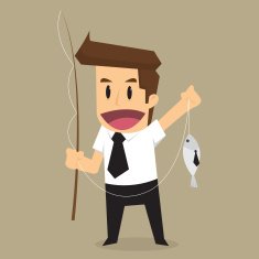 Businessman hand holding fishing rod Fooled of doing business