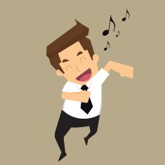 Businessman good-humored rushing singing