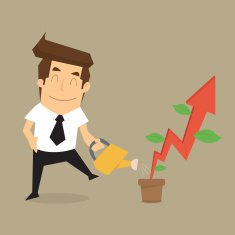 businessman pouring water to grow up rising arrow