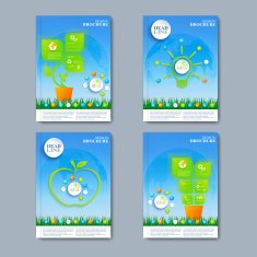 Modern vector set of brochures in the green infographics style