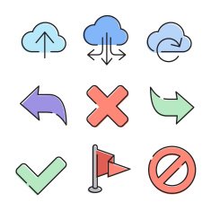 Thin line flat solid colored icons set N2