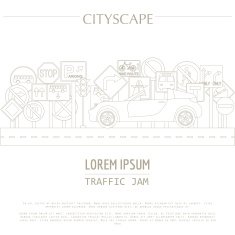 Cityscape graphic template Modern city Traffic jam