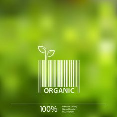 Vector blurred nature background with eco barcode label of Organic