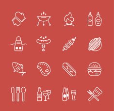 Barbecue and Food Icons Vector Objects set Outdoor Kitchen or N2