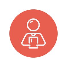 Man holding touch screen tablet thin line icon