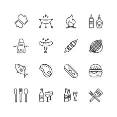 BBQ and Food Icons Vector Set Outdoor Kitchen or Meat N2