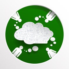 Speech bubbel with people on circle green background