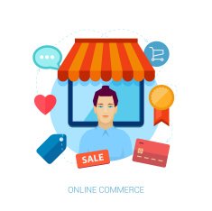 Online storfront with seller in fron