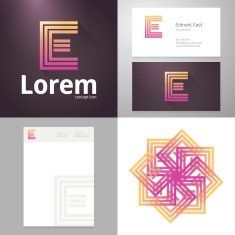 Design icon E element with Business card and paper template N2