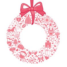 Vector Wedding wreath of flat icons set Pink silhouette