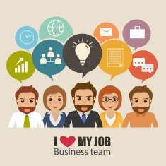 set of business people infographic with bubble icon