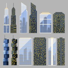 Set of skyscrapers in the flat and detailed style