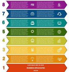 Infographic colour strips of arrows eight positions
