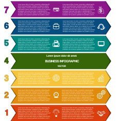 Infographic colour strips of arrows seven positions