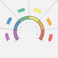 Infographic template six positions arrows and semicircle