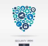 Abstract shield shape background with connected color circles flat icons
