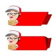 Smile delivery holding box packing with red banner vector illus