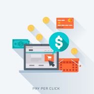 Pay per click flat style colorful vector icon set