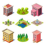 Set of the Isometric City Buildings and Shops