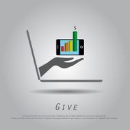 hand hold graph stock from laptop vector icon