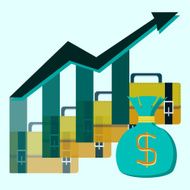 Pictograph of graph briefcase full money