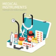 flat 3d isometric infographic for medical instruments