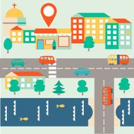 Flat vector city map with checkpoint
