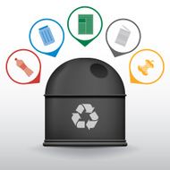 Recycle trash container with garbage icons vector set N2