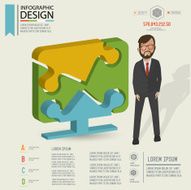 Computer puzzle info graphic design and character clean vector
