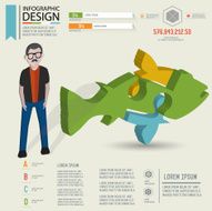 Fish puzzle info graphic design and character clean vector