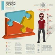 Laptop puzzle info graphic design and character clean vector