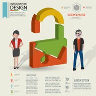 Unlock puzzle info graphic design and character clean vector