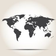 World map with shadow on gray background